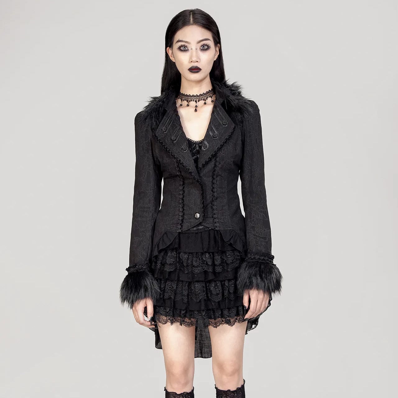 Current Trends Women's Gothic Ruffled Lace Splice Swallow-tailed Coat