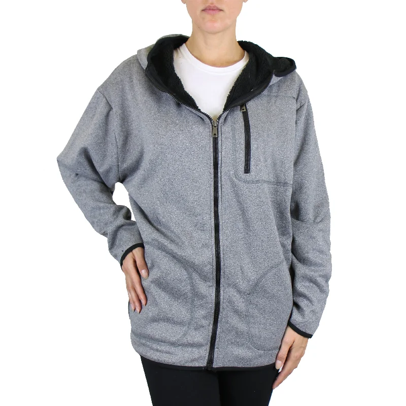 Comfy Women's Outfits for Daily Wear Women's Loose Fit Tech Sherpa Fleece-Lined Zip Hoodie With Chest Pocket