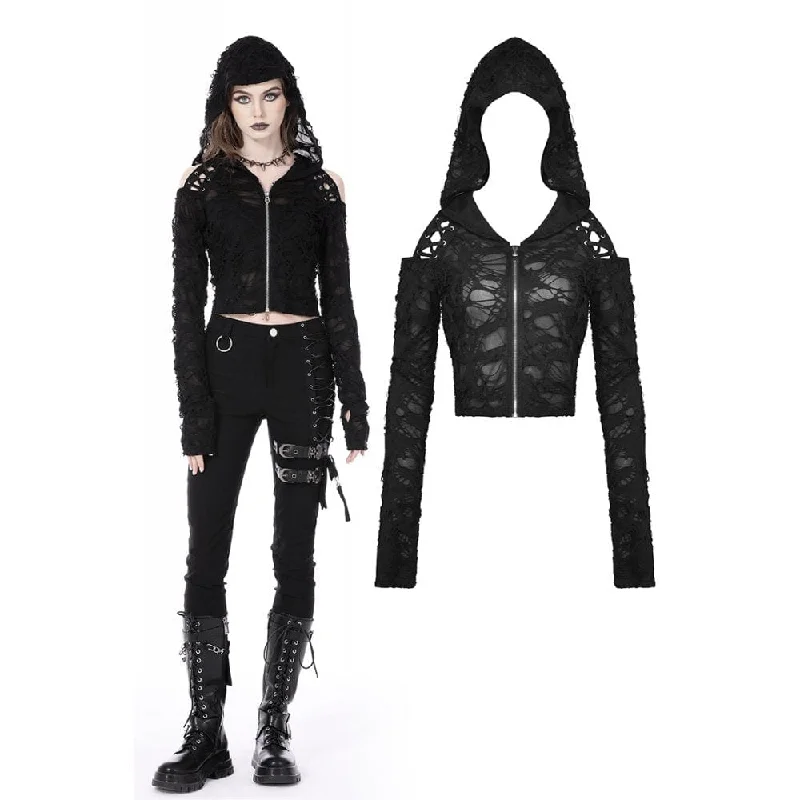 Women's Activewear Apparel Women's Punk Off Shoulder Ripped Zipper Jacket