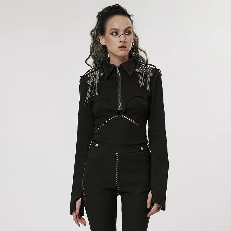 Women's Casual Apparel For Weekends Women's Punk Turn-down Collar Chain Jacket