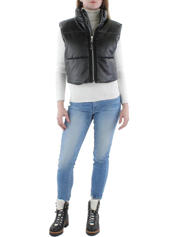 Fashionable Casual Tops Womens Vegan Leather Cropped Vest