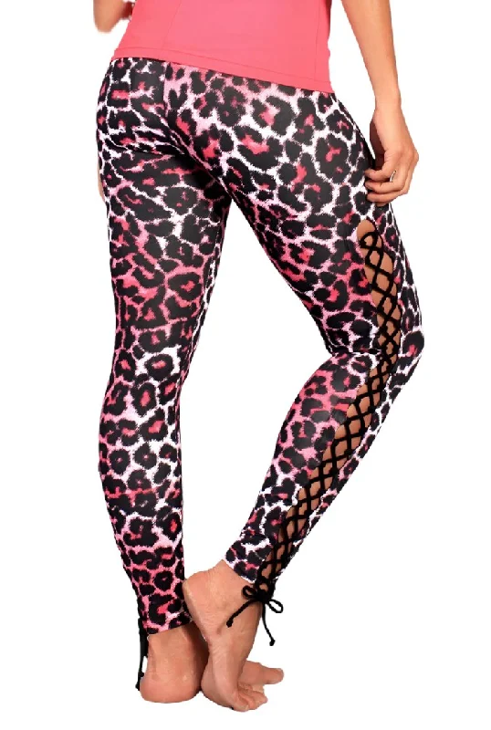 Weekend Sale Equilibrium Activewear Lace up Legging L763 Pink Panther