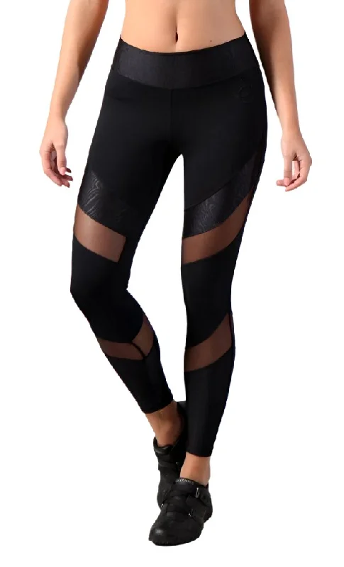 Holiday Gift Guide Sale Equilibrium Activewear Legging L7015 Ava Black with Black Mesh