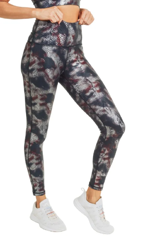 Relaxed Style Mono B Foil Snake Print High waist Leggings APH3010 and Plus